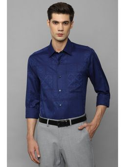 Louis Philippe - Mens Navy Blue Classic Fit Print Full Sleeves Formal Shirt