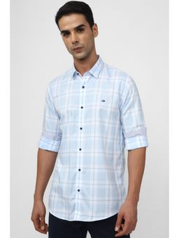 Peter England - Mens Light Blue Slim Fit Check Full Sleeves Casual Shirt