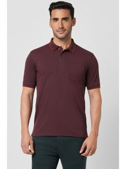 Peter England - Mens Maroon Solid Polo Neck Polo T-Shirt