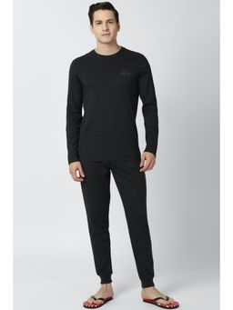 Peter England - Mens Black Solid Casual T-Shirt and Joggers (Set of 2)