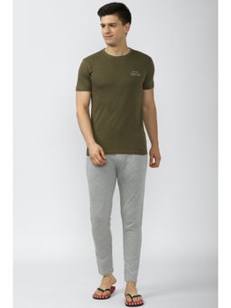 Peter England - Mens Olive Solid Casual T-Shirt and Joggers (Set of 2)