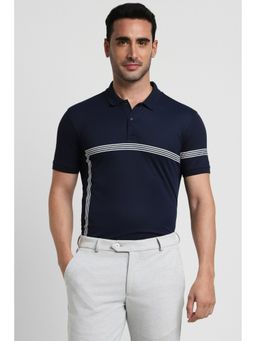 Peter England - Mens Navy Blue Print Polo Neck Polo T-Shirt