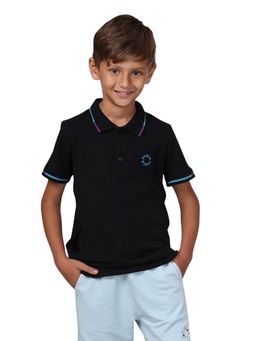 PILOLO - Black Solid/Plain Collar Neck Polo T-Shirt