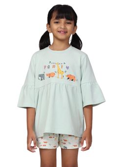 PILOLO - Green Printed Round Neck Top