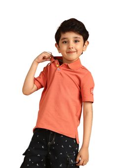 PILOLO - Orange Solid/Plain Collar Neck Polo T-Shirt