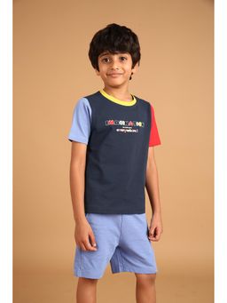 PILOLO - Navy Blue Typography Round Neck T-shirt