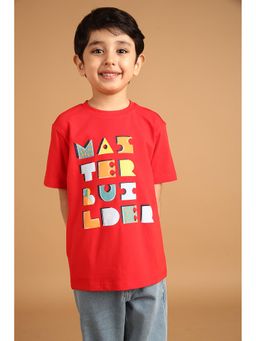 PILOLO - Red Typography Round Neck T-shirt