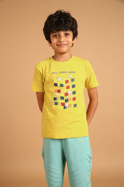 PILOLO - Yellow Printed Round Neck T-shirt