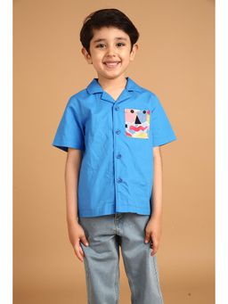 PILOLO - Blue Printed Collar Neck Shirt