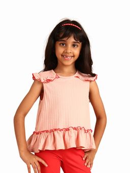 PILOLO - Pink Textured Round Neck Top