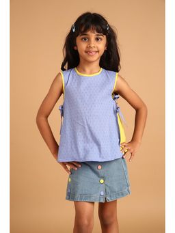 PILOLO - Blue Solid/Plain Round Neck Top