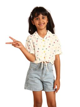 PILOLO - White Printed Collar Neck Top