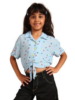 PILOLO - Blue Printed Collar Neck Top