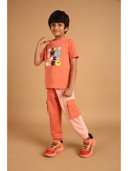 PILOLO - Orange Typography Round Neck Co-ord Set