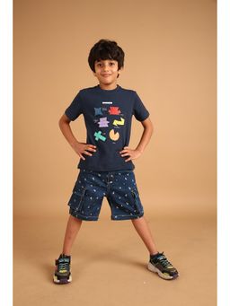 PILOLO - Navy Blue Printed Round Neck T-Shirt