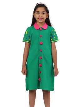 PILOLO - Green Self Design Collar Neck Dress