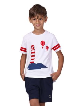 PILOLO - White Printed Round Neck T-Shirt