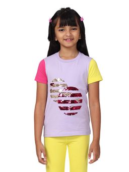 PILOLO - Lavender Embellished/Sequined Round Neck T-Shirt