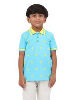 PILOLO - Blue Printed Collar Neck Polo T-Shirt
