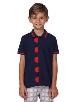 PILOLO - Navy Blue Solid/Plain Collar Neck Shirts