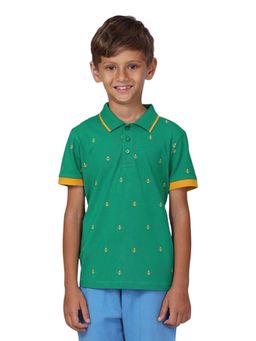PILOLO - Green Printed Collar Neck Polo T-Shirt