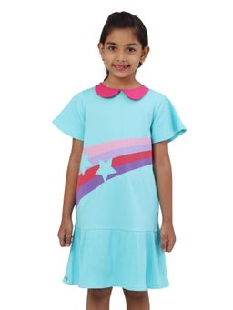 PILOLO - Blue Printed Collar Neck Dress