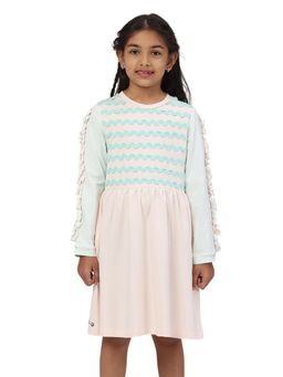 PILOLO - Pink Self Design Round Neck Dress