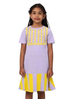 PILOLO - Lavender Self Design Round Neck Dress