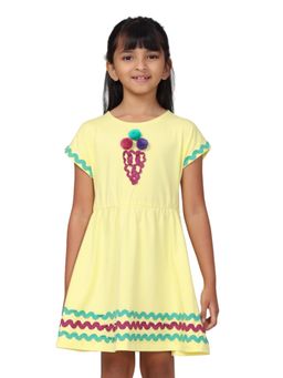 PILOLO - Yellow Self Design Round Neck Dress