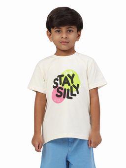 PILOLO - Cream Typography Crew Neck T-Shirt