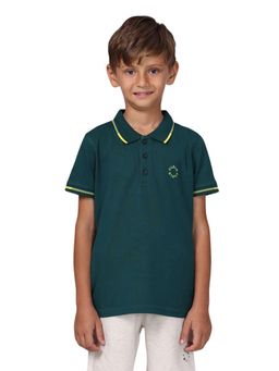 PILOLO - Green Solid/Plain Collar Neck Polo T-Shirt