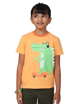 PILOLO - Orange Printed Round Neck T-Shirt