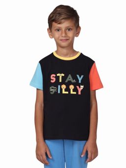 PILOLO - Black Typography Round Neck T-Shirt