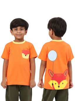 PILOLO - Orange Animal Print Round Neck T-Shirt