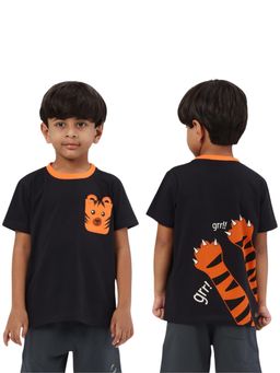 PILOLO - Black Animal Print Round Neck T-Shirt