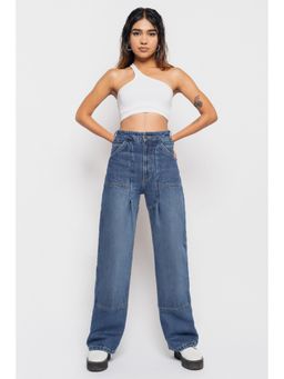 FREAKINS - Mid Blue Panelled Jeans