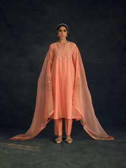 SHIKHA MEHTA - Salmon Zayra Kurta with Pant (Set of 2)