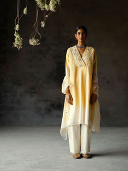 SHIKHA MEHTA - Yellow Advika Kurta with Pant and Dupatta (Set of 3)