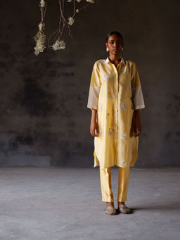 SHIKHA MEHTA - Yellow Yami Kurta with Pant and Slip (Set of 3)