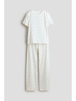 H&M - Girls White Printed Cotton T-Shirt & Pyjamas