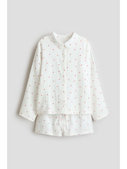 H&M - Girls White Cotton Muslin Shirt & Shorts