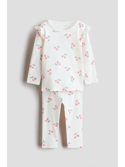 H&M - Girls White Printed Cotton T-Shirt & Pyjamas