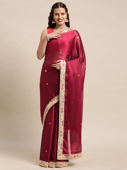 Vastranand - Maroon & Golden Ethnic Motifs Sequinned Party Wear Saree with Unstitched Blouse