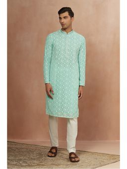 Manyavar - Green Georgette traditional Kurta with Pencil Pajama (Set of 2)