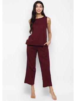 Tripursundari Fashion - Maroon Handloom Cotton Night Suit for Women