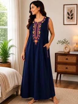 KOI SLEEPWEAR - Sleeveless Embroidered Cotton Night Gown