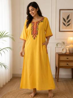 KOI SLEEPWEAR - Womens Premium Lissy Bissy Cotton Full Sleeve CrossWorks Embroidered Night Gown