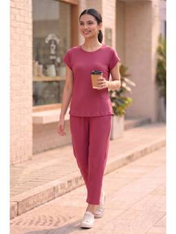 Zivame - Seersucker Knit Cotton Pyjama Set - Red Violet