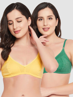 Clovia - (Pack of 2) Cotton Non-Padded Non-Wired Full Coverage Bra (Multi-Color)