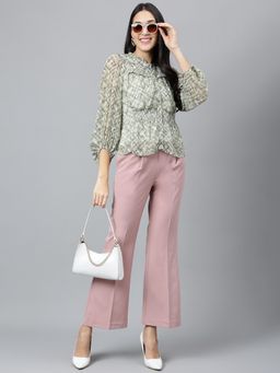 Latin Quarters - Green Full Sleeves Printed Round Neck Polyester Top